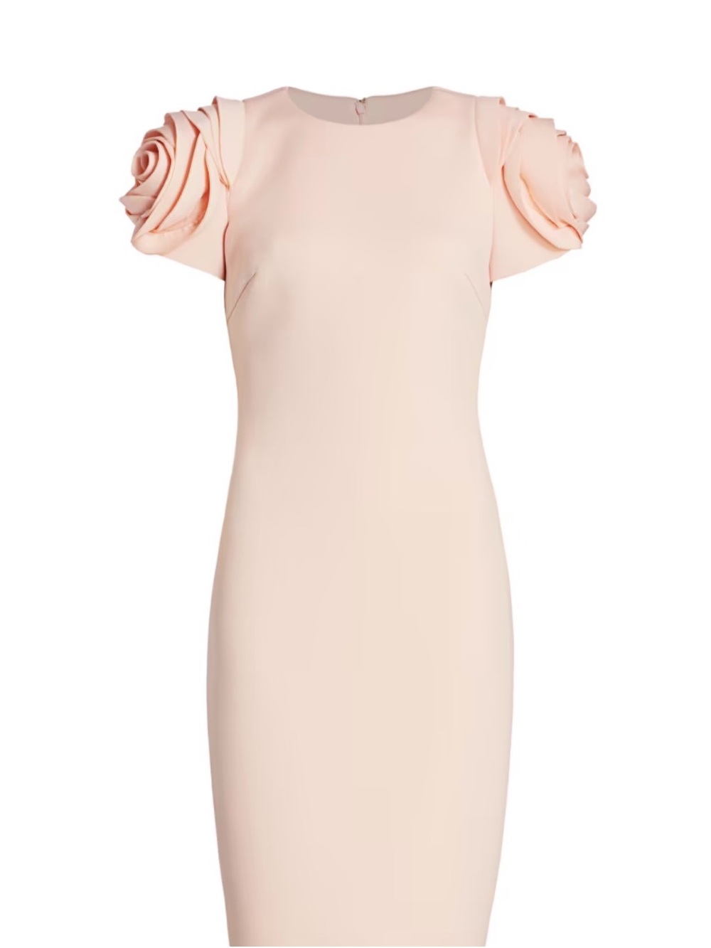 Badgley Mischka Blush Pink Rose-Accent Sheath Midi Dress